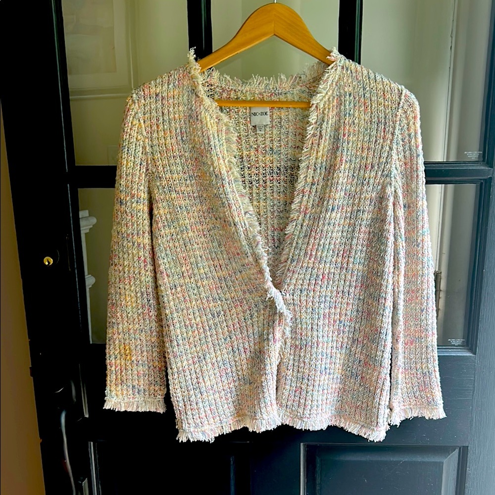 Nic + Zoe multicolored one snap cardigan, size S